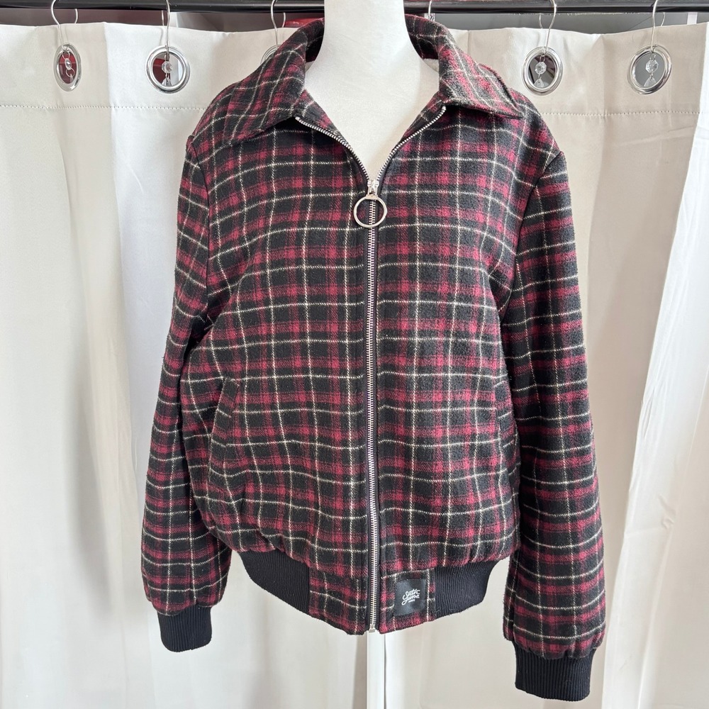 Sixth June Mens Bomber Jacket Medium Plaid Wool Blend Sherpa Lined Grunge 20276